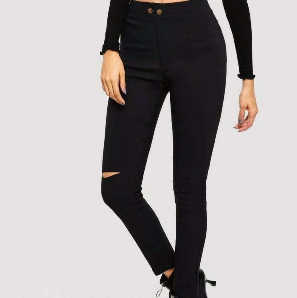 New Black ankle Jeans, ripped at knees - Picture 1 of 8